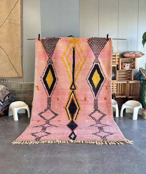 Marokkanischer Teppich in Rosa und Gelb 200x310 cm - Handgewebter Berberteppich mit geometrischen Mustern, Bohemian Tribal Area 
