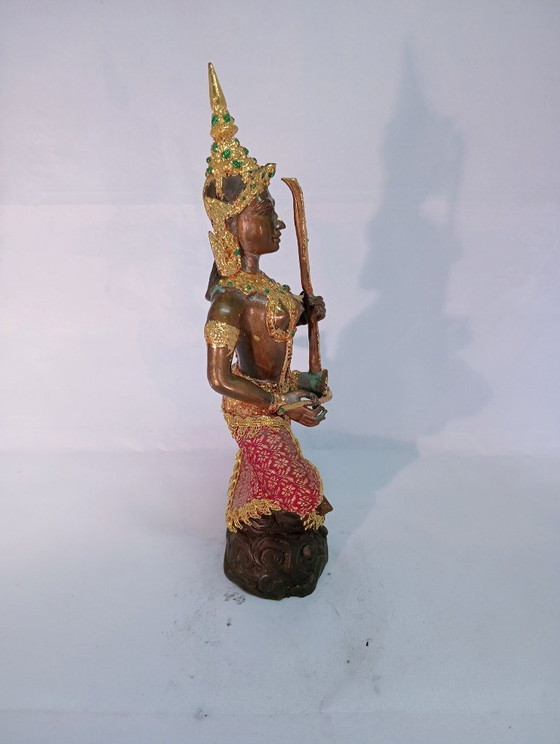 Scultura asiatica di una figura musicale, color bronzo, Sculture, Metallo, Marrone, Aziatisch (foto 4 di 8)