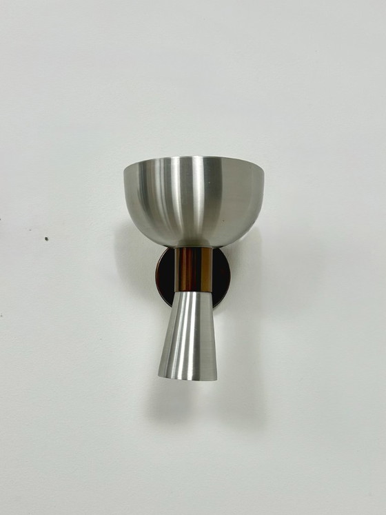 Image 1 of Applique da parete vintage in metallo spazzolato e rame, Paesi Bassi, 1960