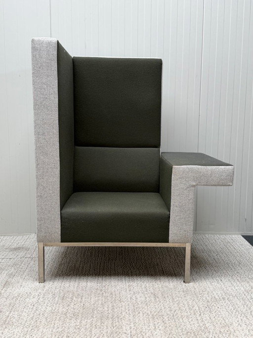 Fauteuil acoustique Palau Casala Bricks avec plateau, vert foncé/gris – polished steel
