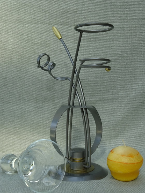 Image 1 of Portacandele vintage in metallo in vetro a goccia MCM Art Deco