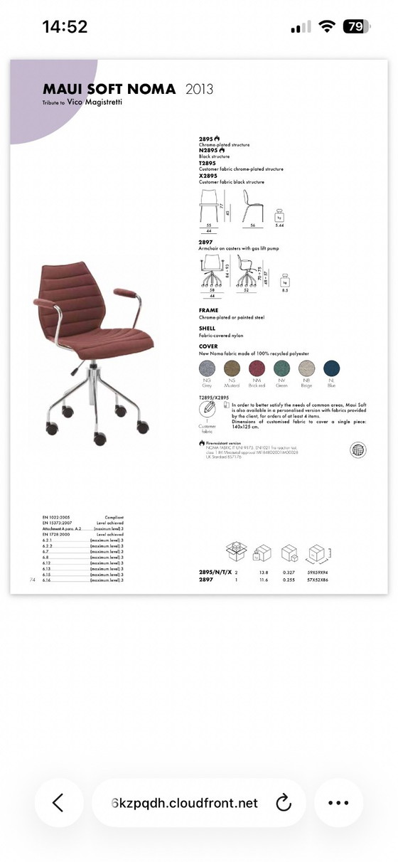 Office chair, Kartell Maui Soft NOMA, Textile, Metal, Grey, Modern (photo 6 of 7)