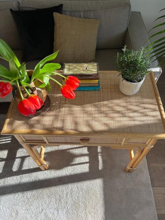 Image 1 of Rattan Hallway Table Dressing Table – Vintage Bamboo Design Bohemian '70s Table