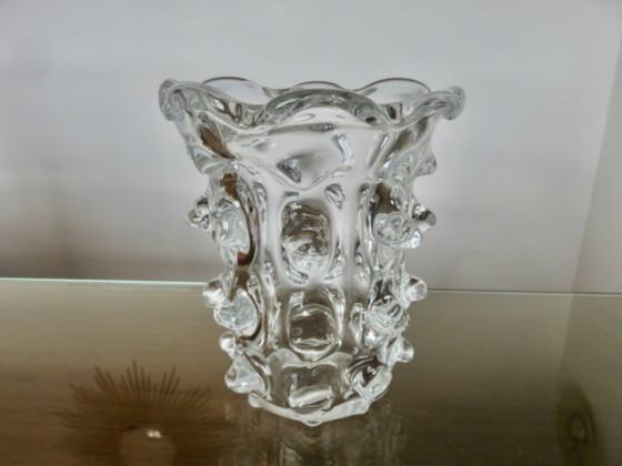 Image 1 of Schneider crystal vase with prominent stretched texture, signed, 1950