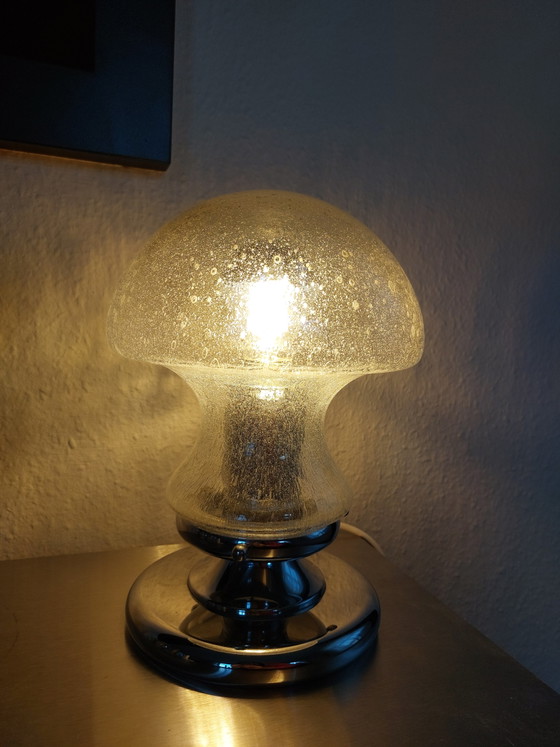 Image 1 of Vintage Mushroom Lamp Neheim Tree Table Lamp Bubble Glass 70s Chrome