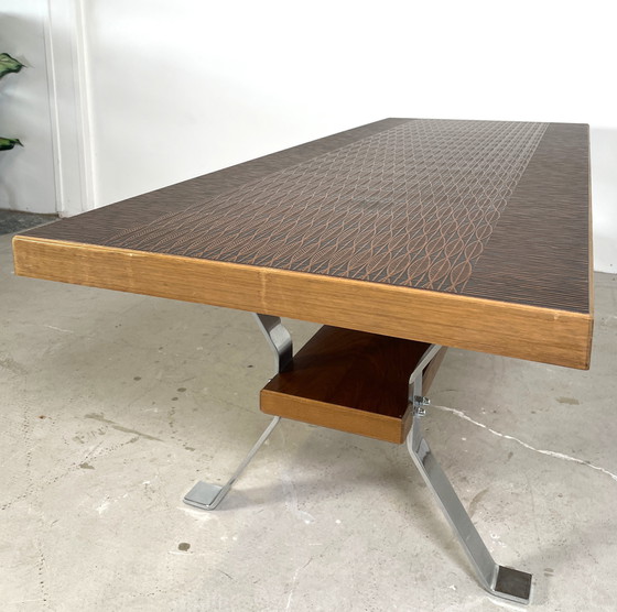 Image 1 of Tavolino vintage con piano in rame e gambe cromate