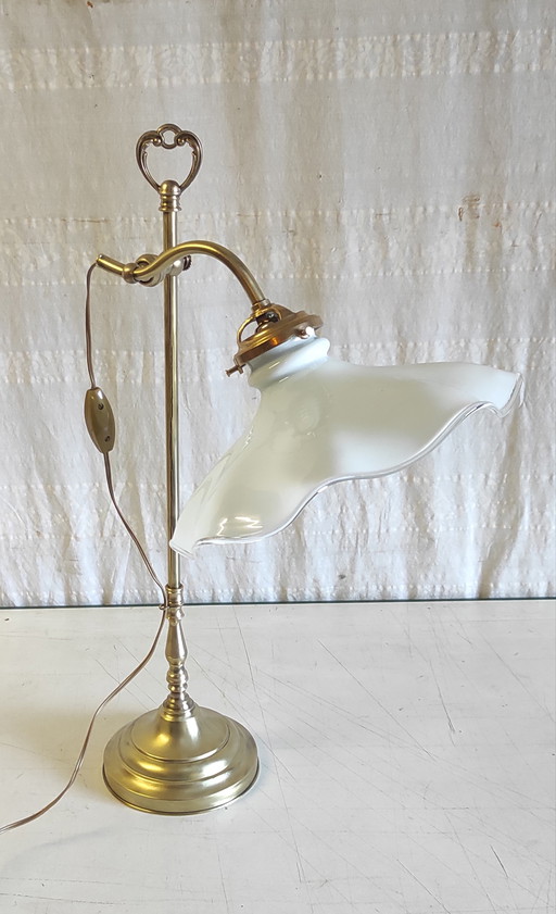 Articulated table lamp in brass and opaline glass - mid-20th century