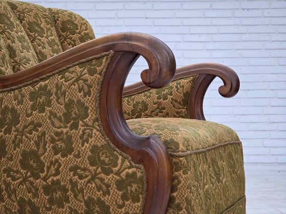 Image 1 of Poltrona danese degli anni '50, mobili in lana, legno di quercia intagliato a mano.