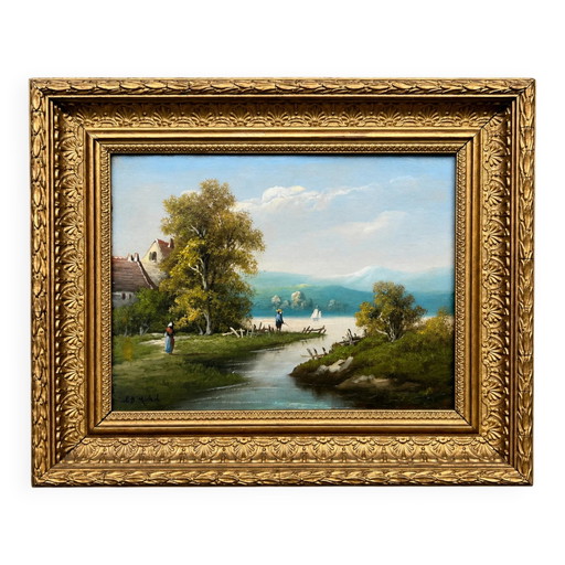 E.B. Michel "River Landscape." Oil on canvas. – schilderijen tekeningen