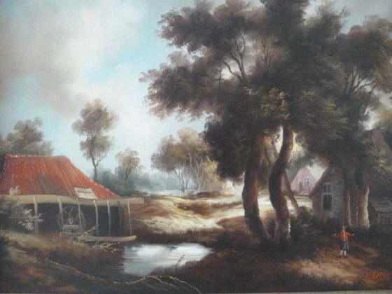 Image 1 of Tableau : J. Peeters, « Moulin hollandais au XVIIe siècle »