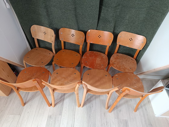 Image 1 of 8 sedie da caffè in legno curvato di betulla Aalto
