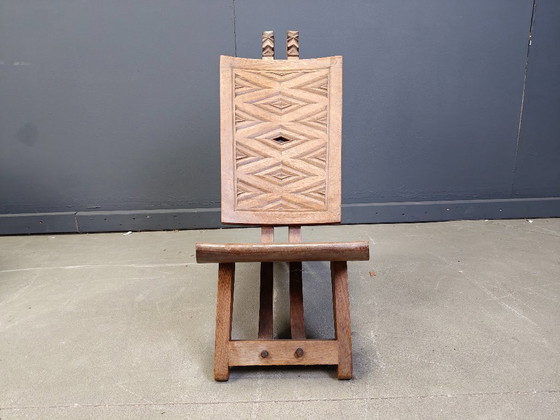 Image 1 of African Ceremonial Chief Chair with table Hand Carved Wood 1960s 