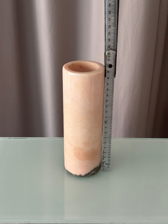 Vintage Pink Marble Cylinder Vase – Stone (photo 9 of 9)