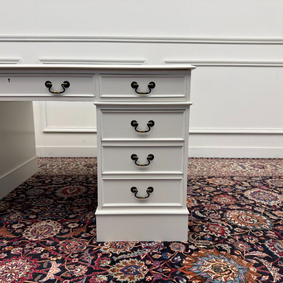 Classic English White Desk Partnerdesk – Wood, Leather (photo 12 of 18)