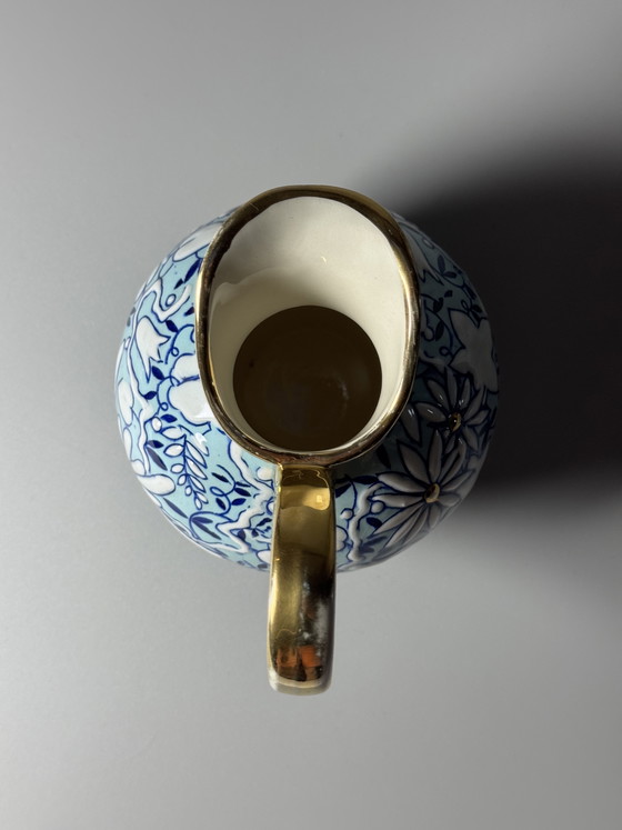Image 1 of Boch Frères Keramis Art Deco Floral Pitcher by Raymond Chevalier, Belgium, 1930s