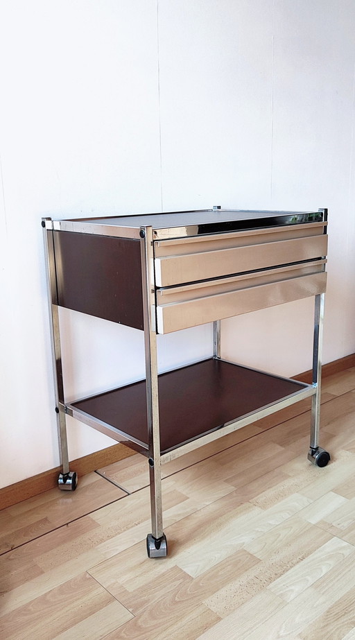 Pharmacy Cabinet with Wheels and Drawers - Chrome and Painted Steel