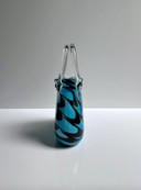 Vintage XXL Murano Glass Bag Vase Swirl 80s 90s Venice Italy Blue Turquoise Black Hand Coin Pouch Purse Opalina