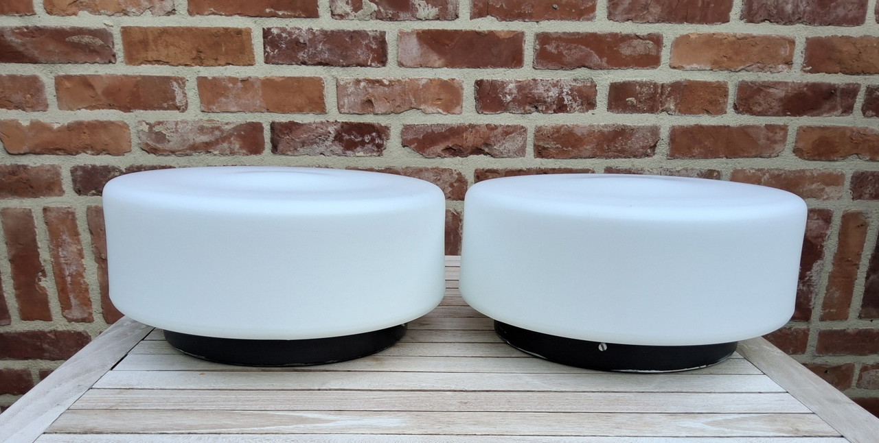 2 Vintage Bauhaus-style ceiling lamps, matte white opaline glass shade