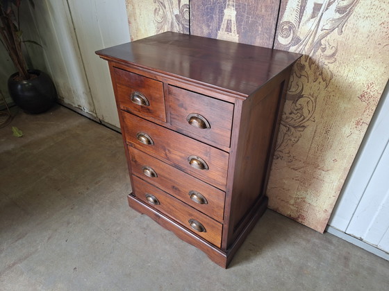 Commode en teck, armoire d'apothicaire, classeur, dimensions 60x40cm et 80cm de hauteur. – Metal, Wood (photo 3 of 6)
