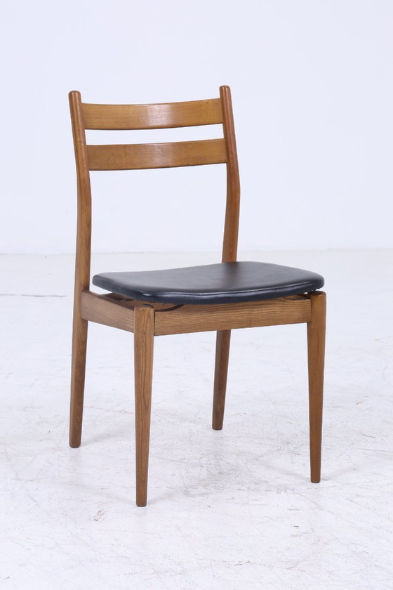 Image 1 of 2 Vintage Teak Dining Room Chairs | Mid - Century Chair 60s | Kitchen Chair Leather Cover #08-02