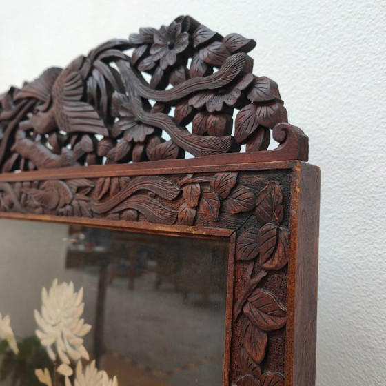 Image 1 of Paravent de cheminée ancien asiatique en bois, paravent décoratif