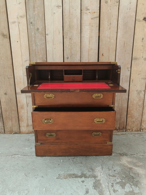 Cassettiera da scrivania antica vintage della Marina Militare Inglese – bureau, Leather, Wood (photo 2 of 15)