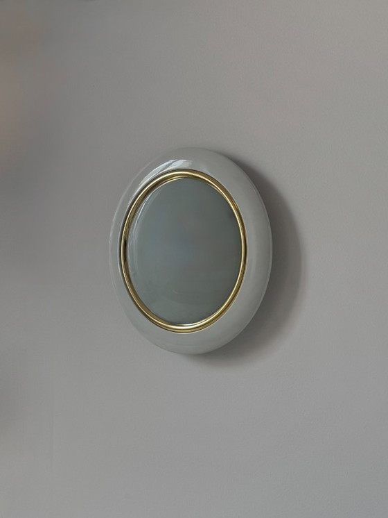 Image 1 of Applique circolare vintage, metallo ottone e vetro smerigliato, Francia 1980