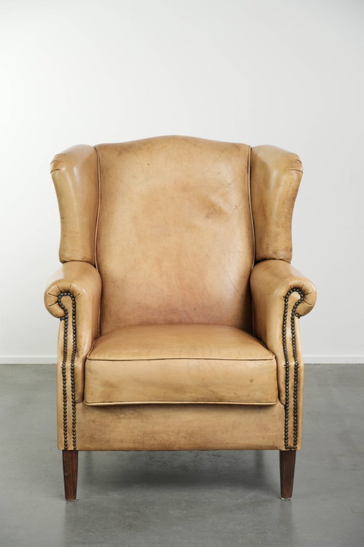 Lichte rundleren oorfauteuil met een goed zitcomfort