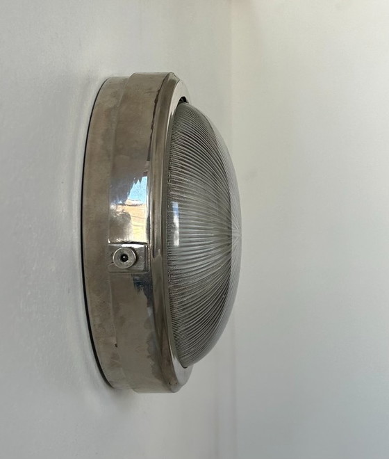 Image 1 of Lampada da parete vintage in metallo cromato e vetro olofane, Francia 1930