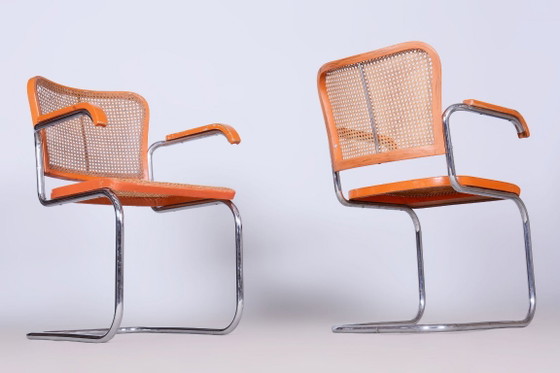 Set van twee originele fauteuils, van Robert Slezak, beukenhout, rotan, Tsjechië, jaren 1930 – Metal, Rattan (photo 10 of 10)