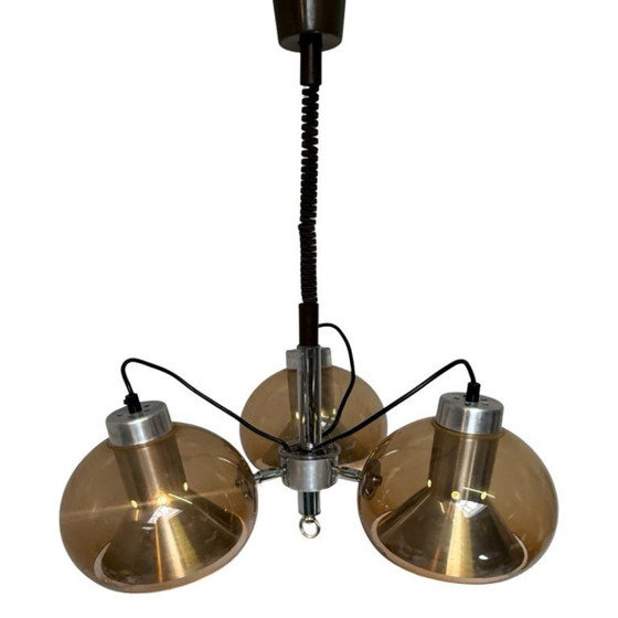 Image 1 of Mushroom hanging pendant with three spheres - Space Age / Pop Art - Including adjustable power cord and ceiling canopy - Smoked 