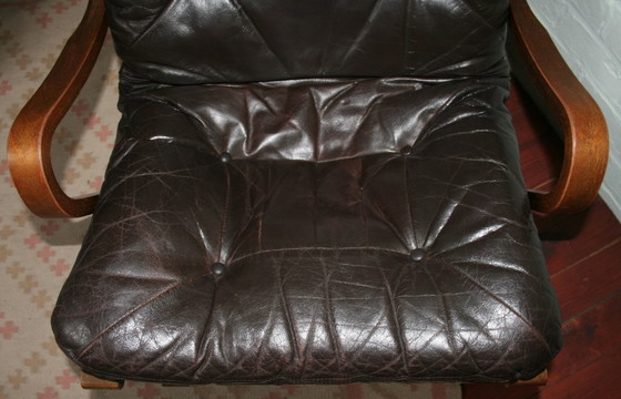 Image 1 of Midcentury Scandinavische fauteuil met lederen kussen