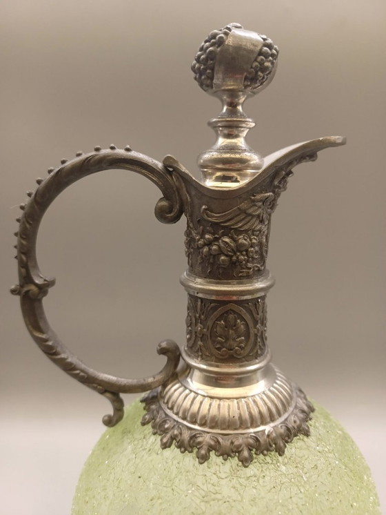 Image 1 of Paire de carafes aiguières étain et verre XIX