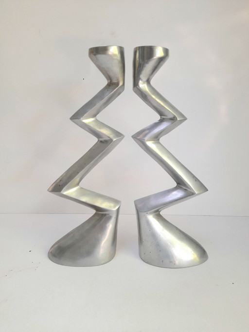 Paire de bougeoirs zigzag Matthew Hilton pour SCP 80s