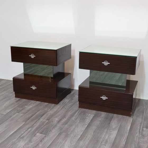 Image 1 of Coppia Di Comodini Ebano Macassar Cubic Design Modernariato Anni ‘80