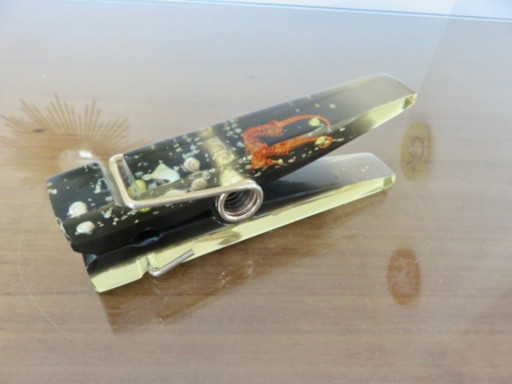 Resin clip with inclusions, photo holder, letter holder, paperweight, 60s
