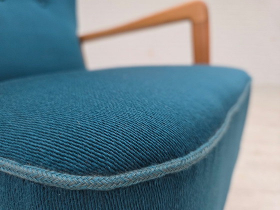 Image 1 of Anni '70, poltrona danese di Fritz Hansen, lana per mobili, legno di faggio laccato.