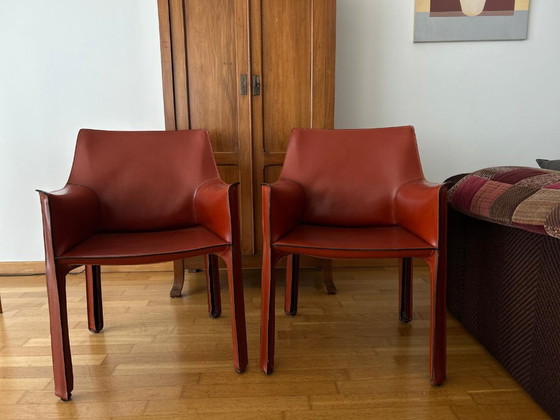 Image 1 of Coppia di poltrone Cassina Cab 413 di Mario Bellini - Pelle Cognac - Icona del design