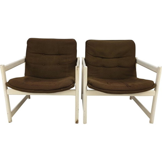 Image 1 of Pair of vintage armchairs in brown fabric for Artifort, 1960