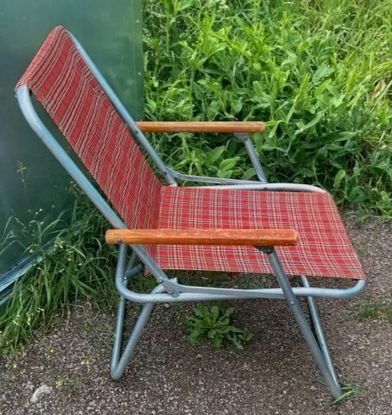 Image 1 of Vintage Retro Folding Chair Camping Chair Aluminum Chair GDR