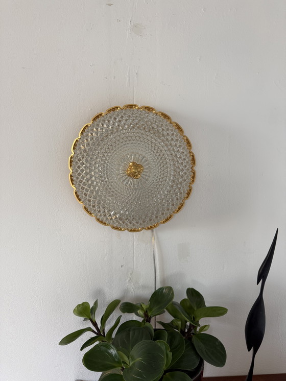 Image 1 of Vintage vergulde glazen wandlamp, Glashütte Limburg ‘60