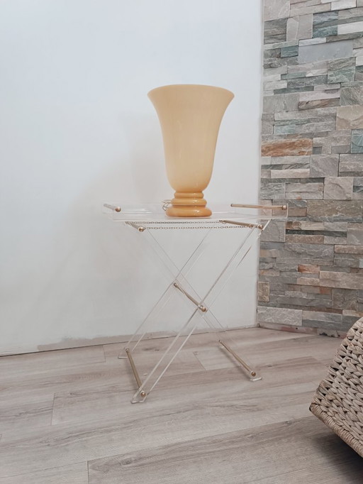 Lampada da tavolo vintage in vetro opalino