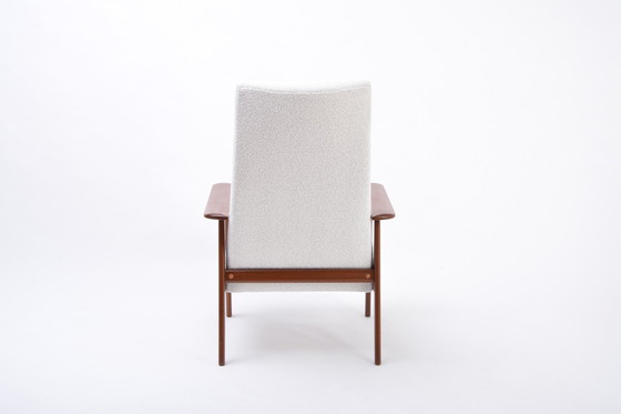 Image 1 of Dutch Mid-Century Modern Teak Lounge Chair by Topform Reupholstered in Bouclé