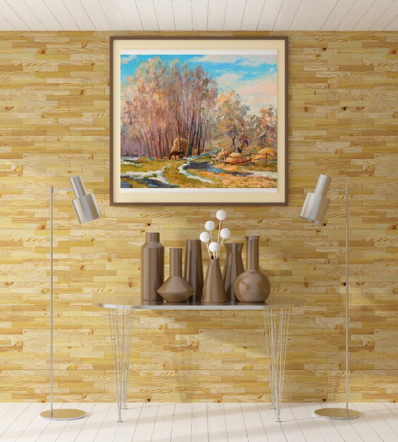 Original Ölgemälde Landschaft Ländlich Dorf Raky. Im Frühling – Gemälde & Zeichnungen, Canvas (photo 3 of 8)