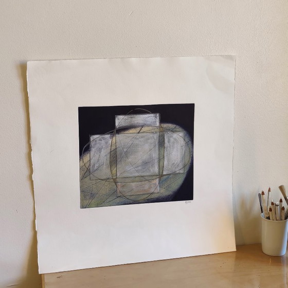 Vintage Zilverkleurige Ets - handgeschilderd - Geometrisch - A.Dombrowsky - 1987, Giclée Prints, Anders (foto 9 van 10)