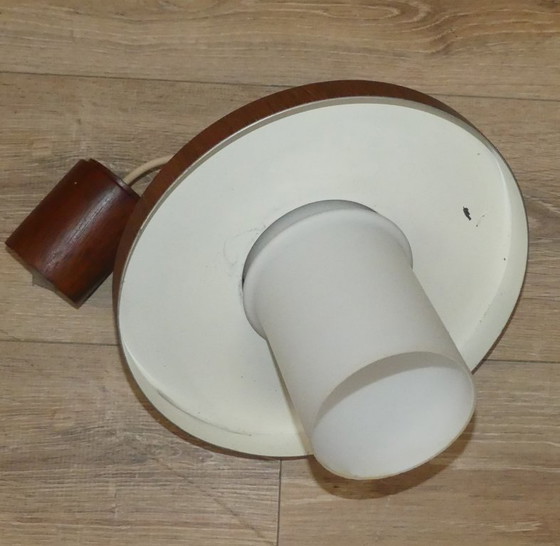 Image 1 of elegante pequeña lámpara colgante años 60 lámpara de techo teca cristal opal