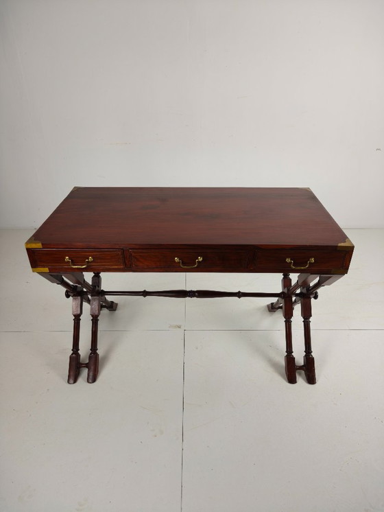 Image 1 of Vintage Anglo-Indian military writing desk – brass inlay