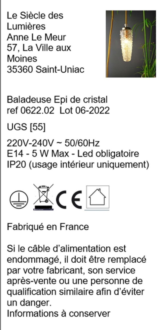 Image 1 of Lámpara portátil con forma de espiga de trigo de cristal