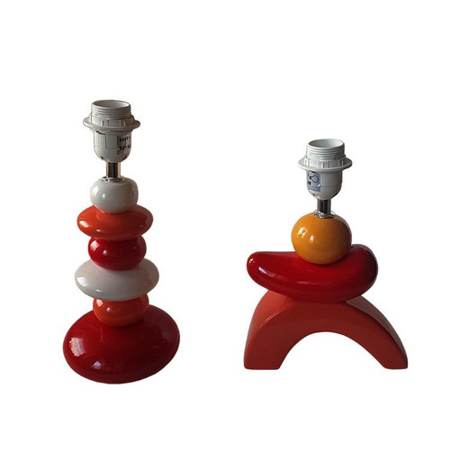 Set van 2 Franse keramische tafellampen in mid-century modern stijl. – Ceramic, Textile, Vintage (photo 2 of 5)