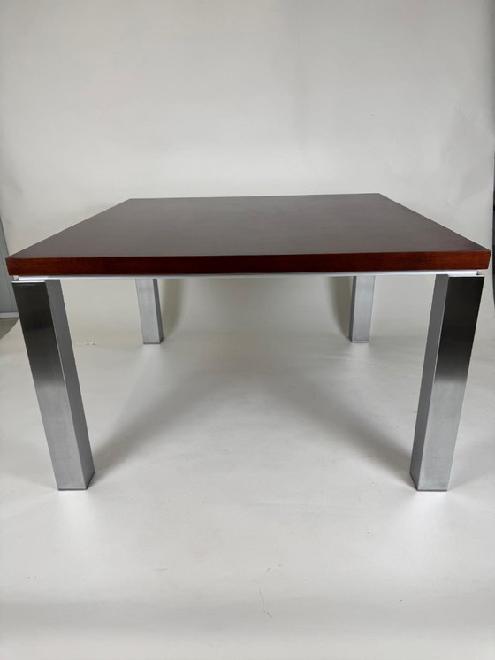 Image 1 of Dining table, chrome and mahogany, mid-century design, 1970s style